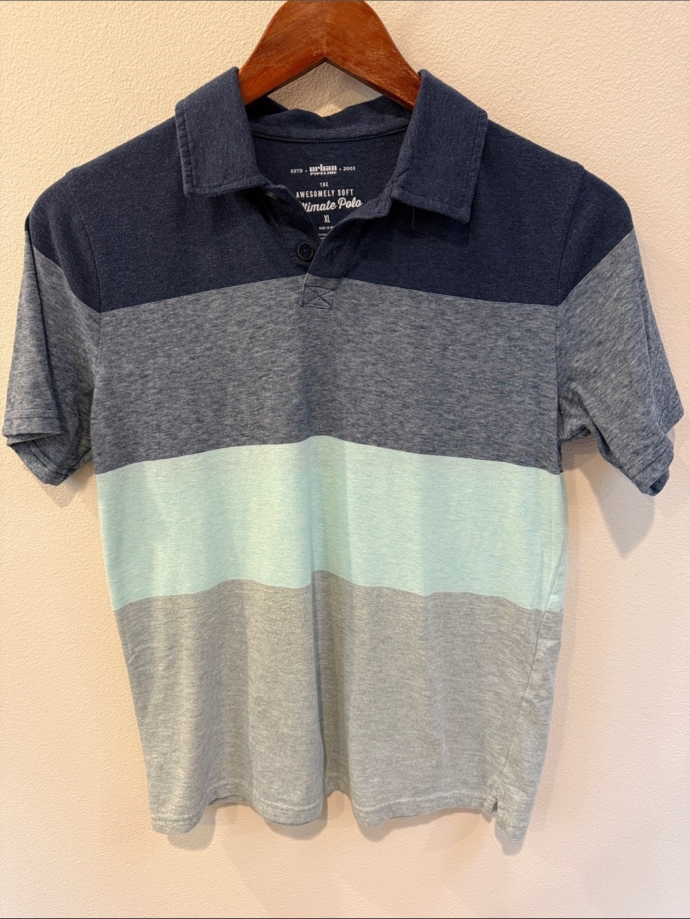 Urban Pipeline Striped Polo Shirt - Navy, Light Blue & Gray 14/16
